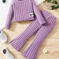 Ensemble fille 2 pièces côtelé mauve – Haut manches longues et pantalon évasé