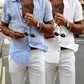 Lot de 2 chemises Henley à manches courtes en lin pour homme