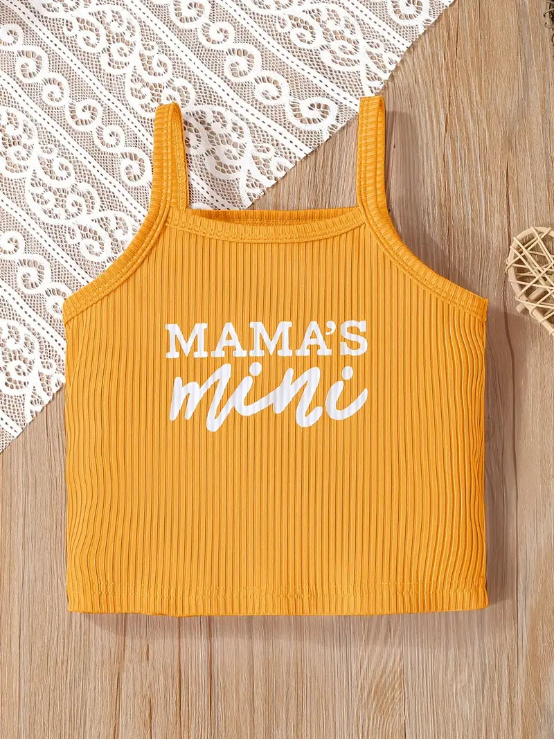 Haut bébé fille à bretelles en coton côtelé – imprimé Mama’s Mini tendance et confortable