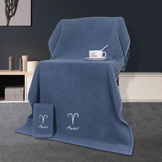 Lot Serviette Bain + Visage Coton Doux Signe Astrologique 100% Cotton
