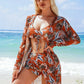 Ensemble 3 pièces de plage femme – Maillot, short et kimono assortis au style géométrique chic