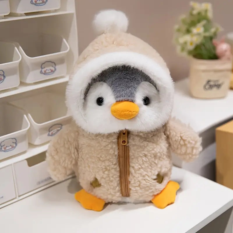 Peluche pingouin en manteau à capuche – Doudou doux et câlin pour enfants