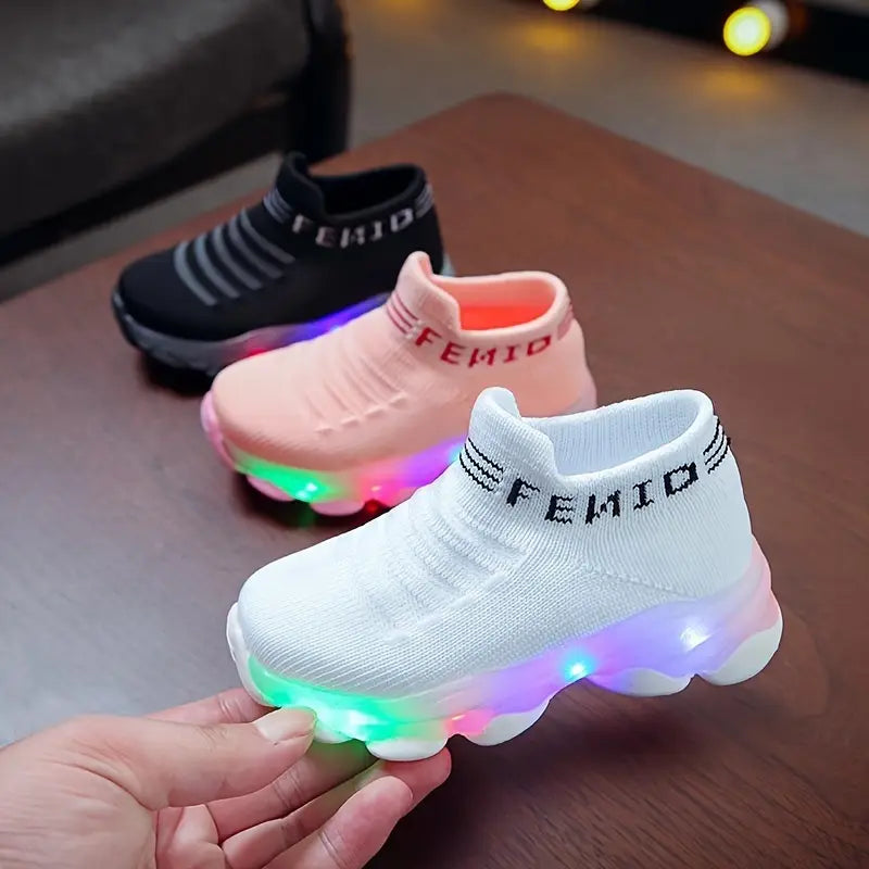 Baskets lumineuses fille – Chaussures de sport respirantes avec semelle LED colorée