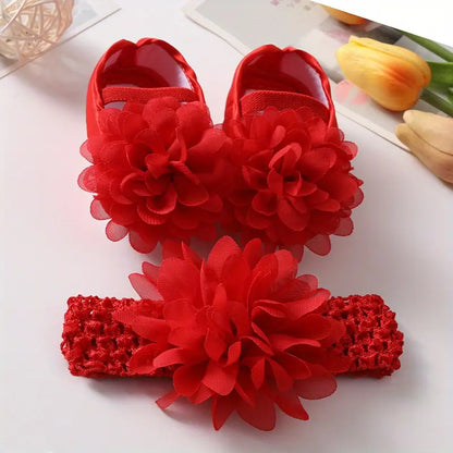 Chaussures bébé fille fleuries – Ballerines élégantes avec fleurs 3D pour cérémonie et baptême
