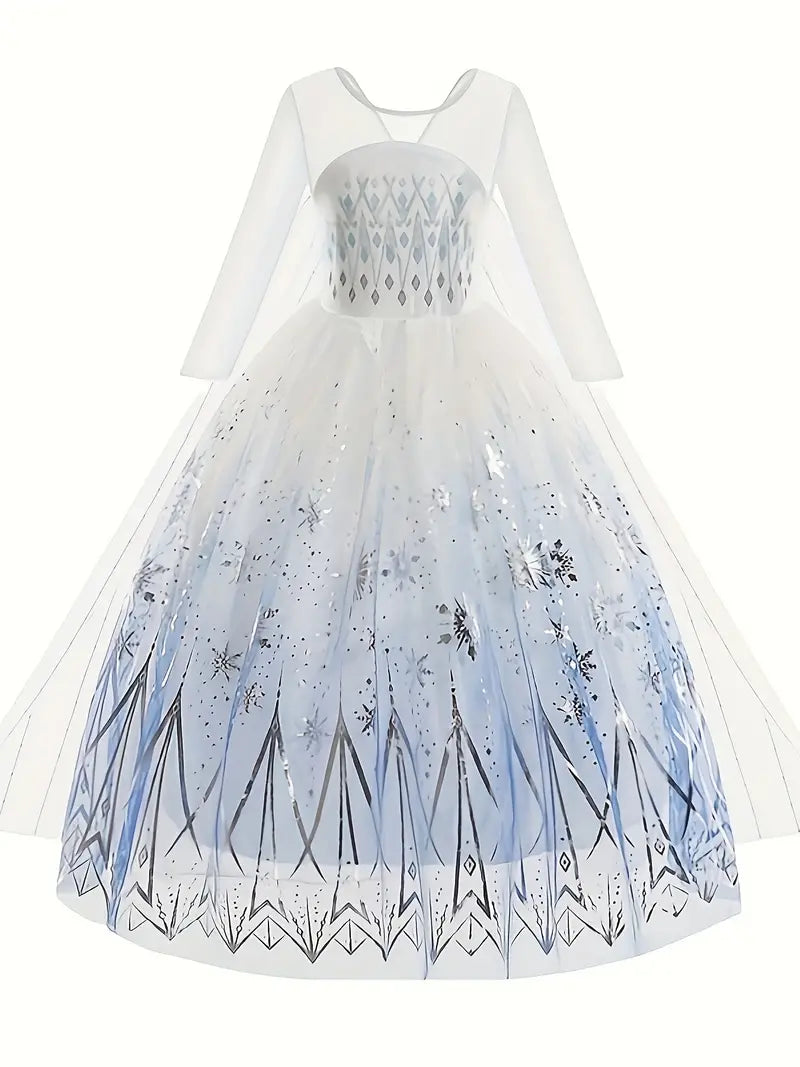 Robe de princesse des neiges pour fille – Déguisement féerique avec motifs scintillants