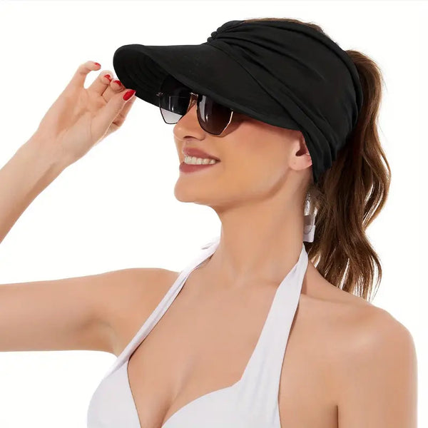 Visière femme été anti-UV bleu marine, coloris Noir