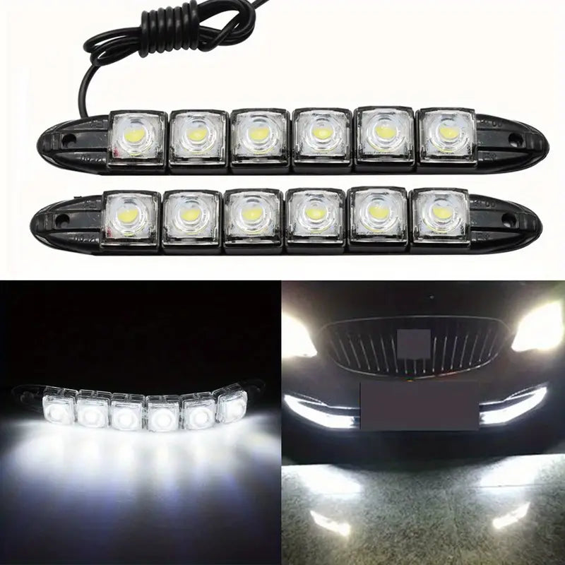 Feux LED DRL Voiture 2x6 LEDs Ultra-Lumineux – Éclairage Diurne Étanche pour Pare-chocs Avant, Style Tuning