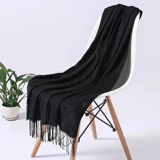 Châle femme en pashmina bleu marine – Écharpe élégante avec franges pour toutes saisons