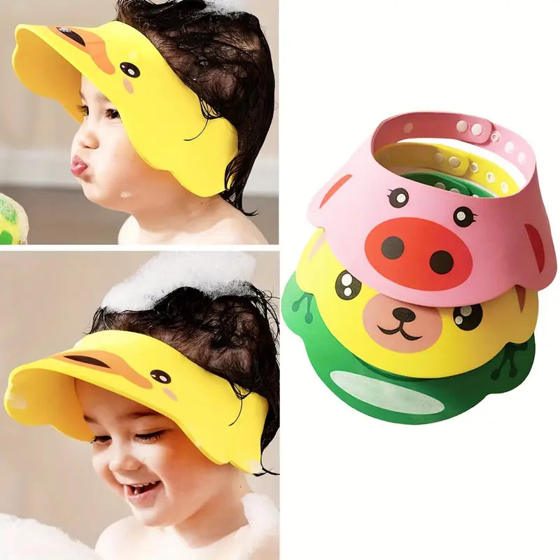 Visière de Bain Bébé Ajustable en Silicone – Accessoire Douche et Shampoing Anti-Eau avec Motif Animal Mignon