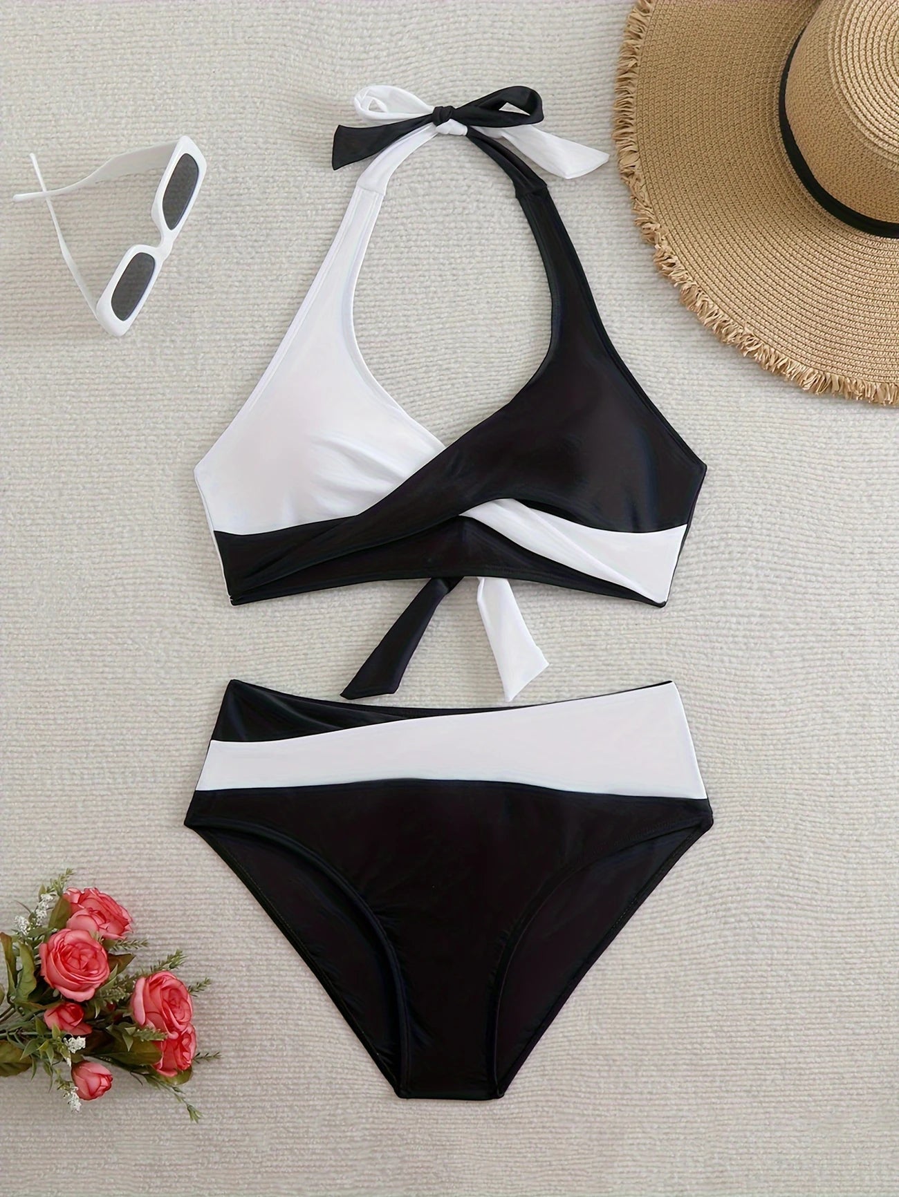 Bikini Femme Taille Haute 2 Pièces – Maillot de Bain Croisé à Nouer, Look Élégant et Confort Plage