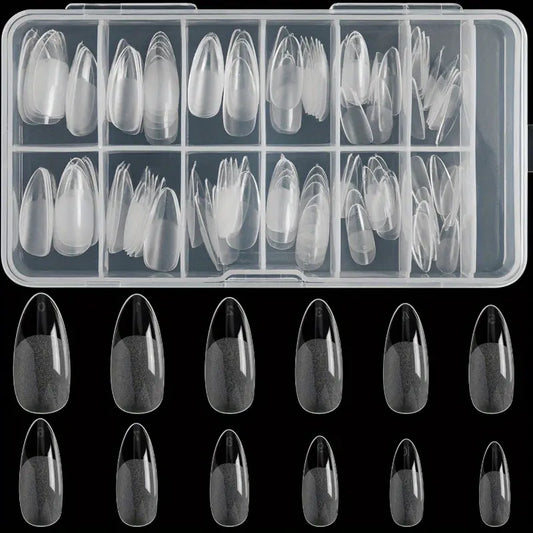 Kit de 120 Faux Ongles Transparente en Coffret – Capsules à Ongles Longues Forme Amande pour Pose Gel ou Acrylique