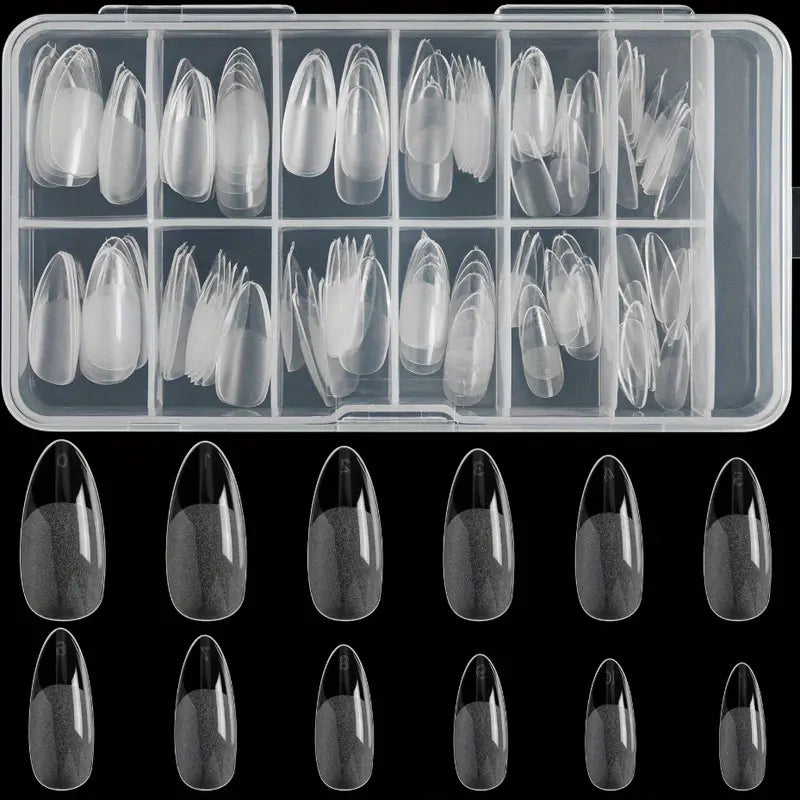 Kit de 120 Faux Ongles Transparente en Coffret – Capsules à Ongles Longues Forme Amande pour Pose Gel ou Acrylique