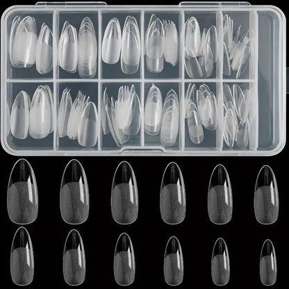 Kit de 120 Faux Ongles Transparente en Coffret – Capsules à Ongles Longues Forme Amande pour Pose Gel ou Acrylique