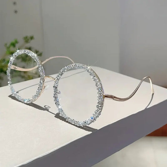 Lunettes femme rondes fantaisie – Monture argentée avec strass scintillants