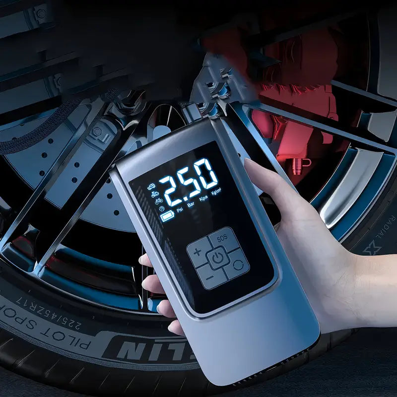 Gonfleur Électrique Portable avec Écran LED – Compresseur d’Air Rechargeable pour Pneus Moto, Voiture et Vélo