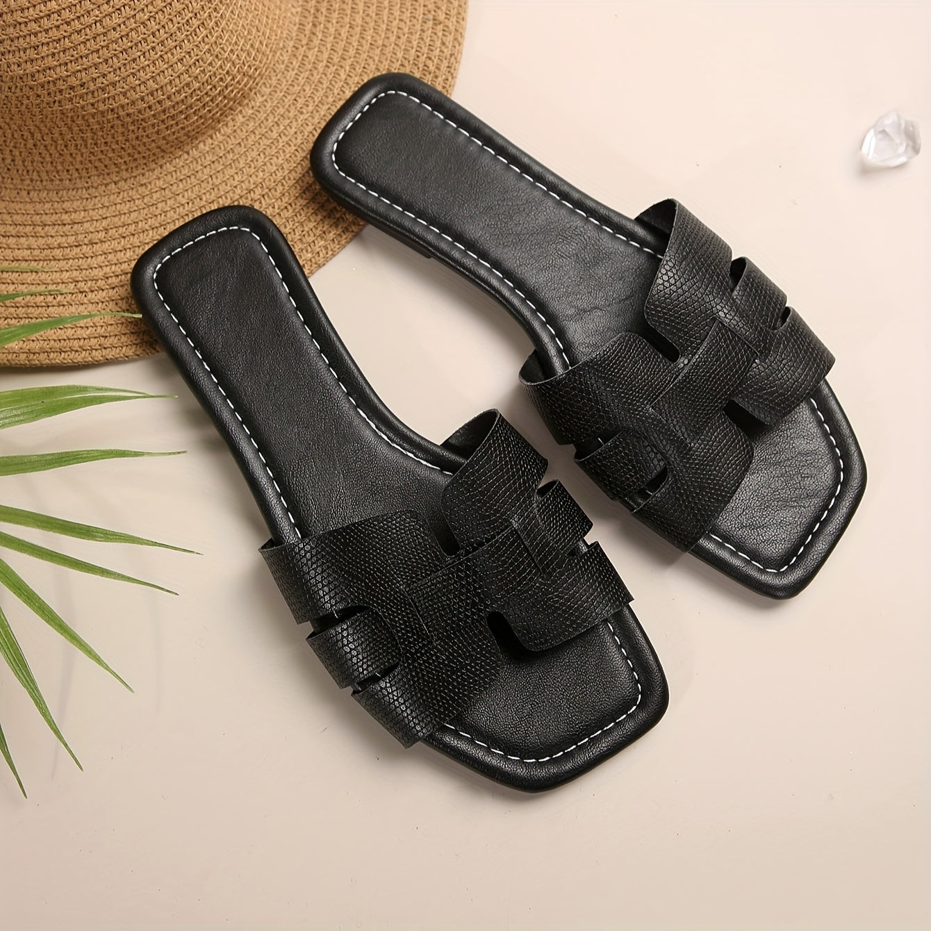 Sandales plates gaufrées tendance pour femmes, chaussures pour femmes