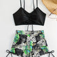 Ensemble de Plage Femme 2 Pièces – Haut Froncé et Short Imprimé Tropical