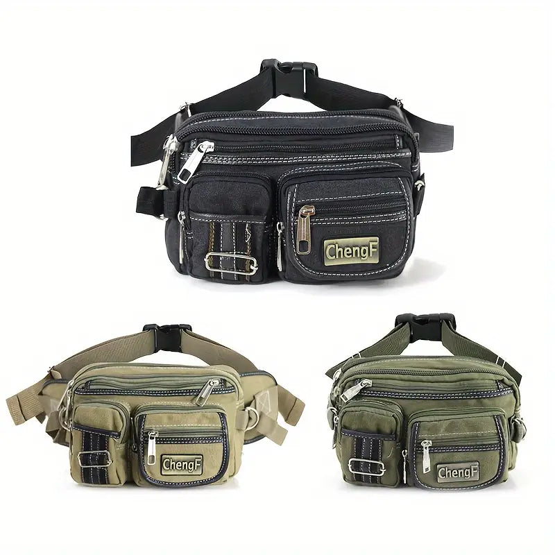 Sac banane homme multi-poches en toile – Pratique, robuste et parfait pour les voyages