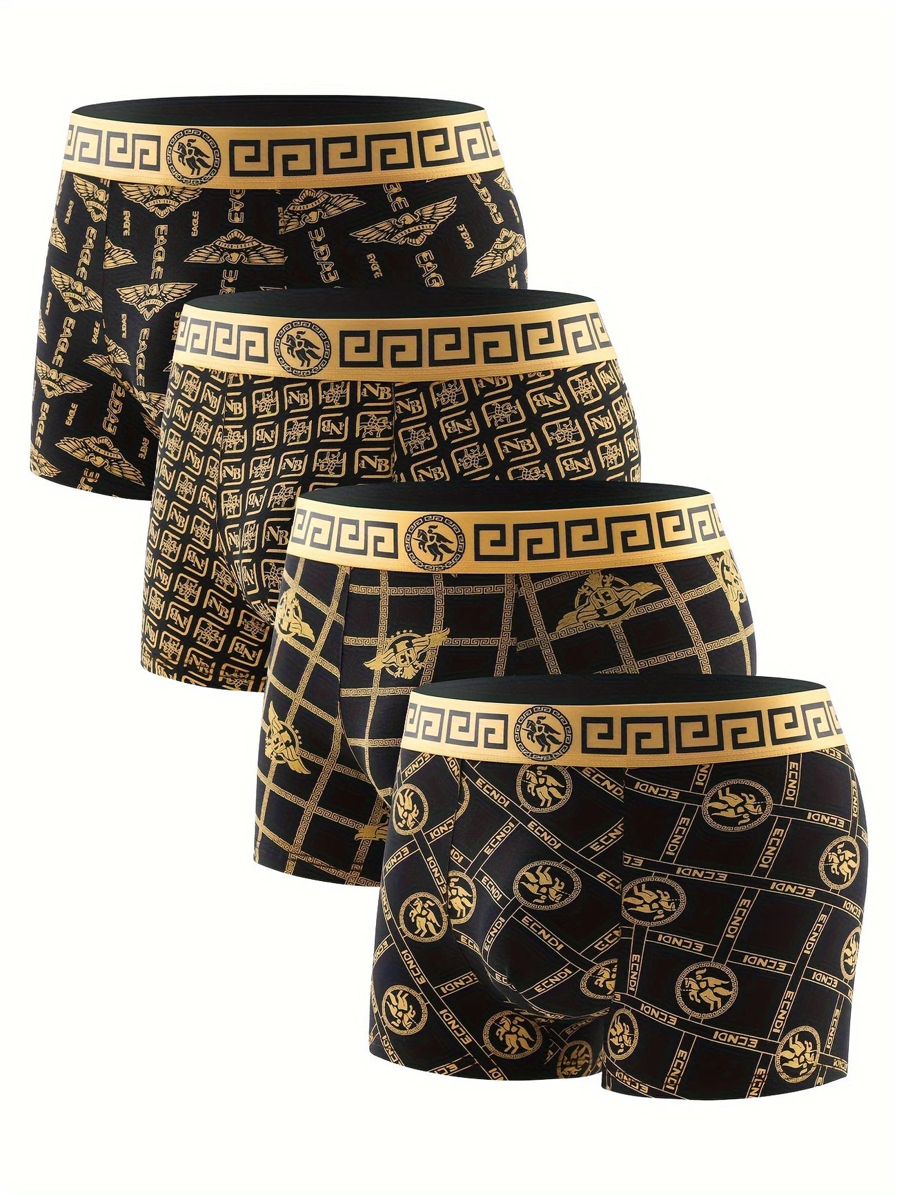 Boxers Homme pack de 4 – Noir et Or – Confort Premium et Style Grec