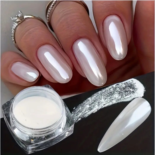 Poudre Effet Nacré Blanc – Vernis en Poudre Ultra Brillant pour Ongles Élégants