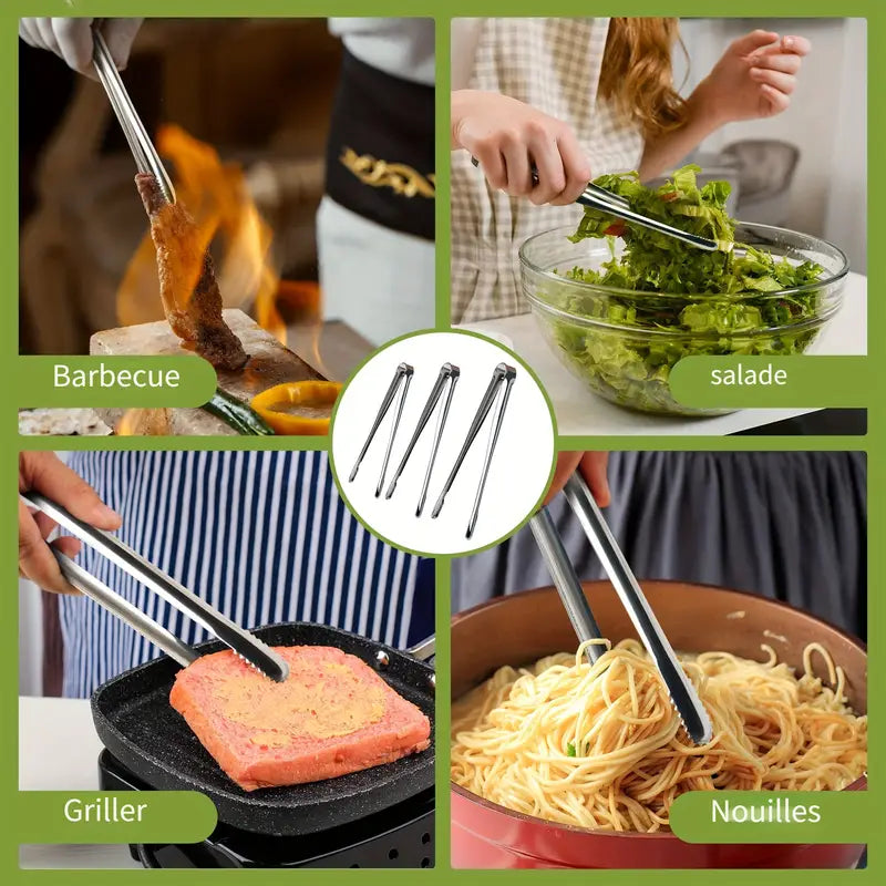 Pinces de cuisine en acier inoxydable – Ustensiles de barbecue et camping disponibles en 3 tailles