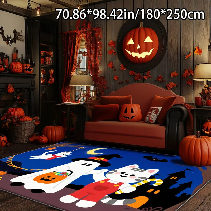 Tapis Halloween – Fantôme et Chat mignon, Décoration de Salon et Chambre pour Fête