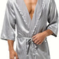 Peignoir sexy homme en satin – Kimono court brillant avec ceinture, Élégance & séduction