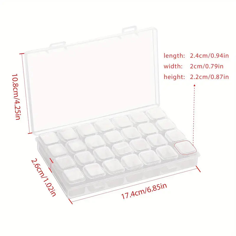 Boîte de Rangement Transparentes 28 Cases – Organiseur Plastique pour Perles, Strass et Petits Accessoires de Bijoux