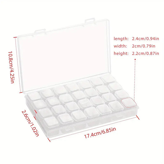 Boîte de Rangement Transparentes 28 Cases – Organiseur Plastique pour Perles, Strass et Petits Accessoires de Bijoux