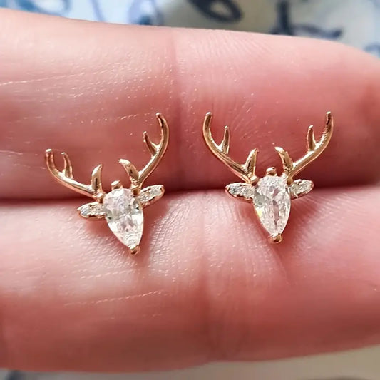 Boucles d’Oreilles Enfant Cerf Doré avec Strass – Bijou Fantaisie Original et Élégant