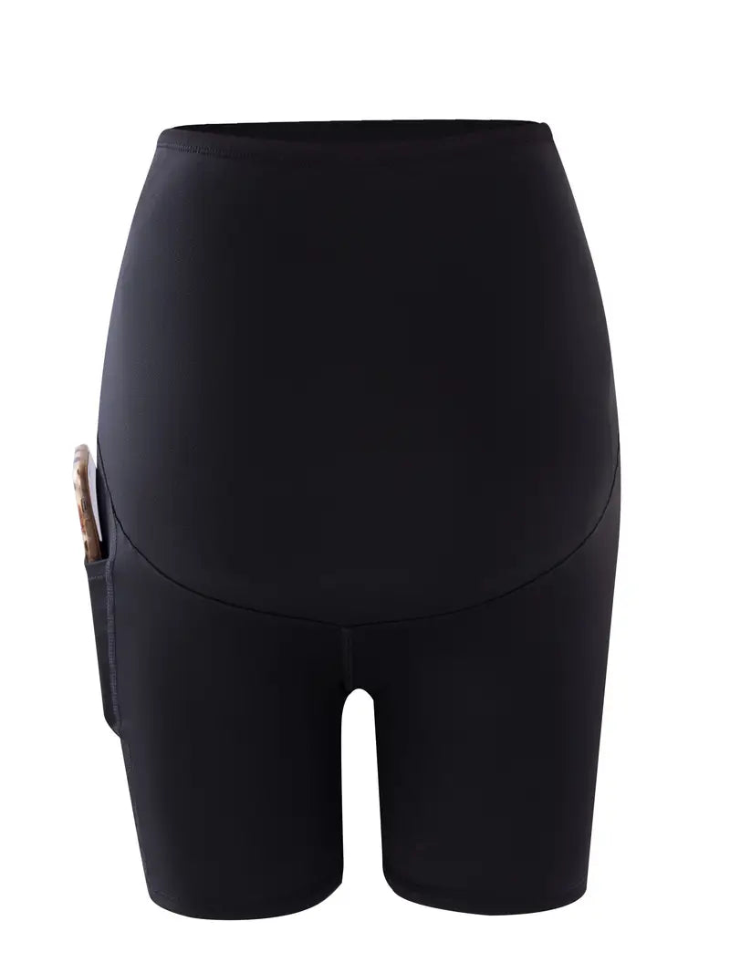 Short de Grossesse Gainant Noir avec Poche Latérale – Legging Court Confort Maternité