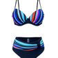 Bas de bikini taille haute gainant – Rayures multicolores et ceinture effet ventre plat pour silhouette affinée