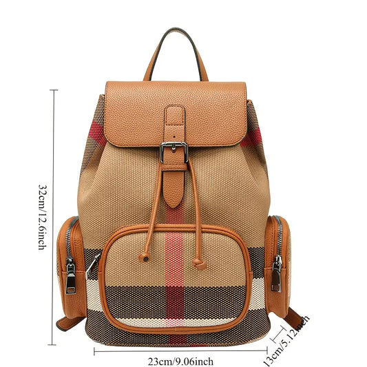 Sac à dos femme en toile et cuir – Élégant, pratique avec poches latérales