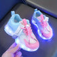 Baskets lumineuses fille rose et bleu – Chaussures de sport confort avec semelle LED