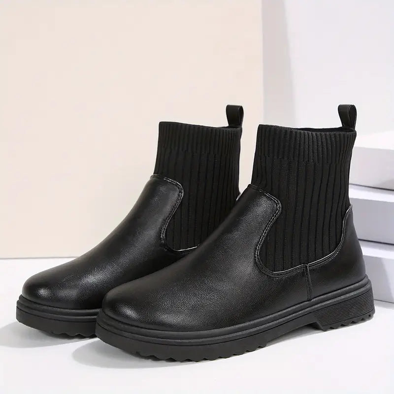 Bottines garçon noires sans lacets – Chaussures confortables style mocassins élastiques