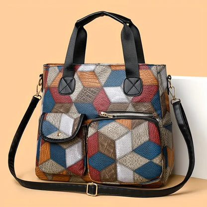 Sac à main femme patchwork multicolore  Style géométrique moderne et tendance