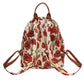 Sac à dos femme motif fleuri vintage – Tissu brodé avec coquelicots rouges et détails en cuir