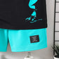 Ensemble chemise garçon noir et turquoise – t-shirt imprimé dinosaure avec short assorti été
