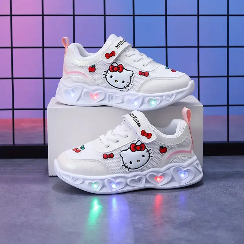 Baskets fille lumineuses Hello Kitty – Chaussures de sport roses et blanches à LED