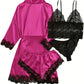 Ensemble lingerie 4 pièces satin et dentelle – Bralette, shorty, string et kimono léger pour femme