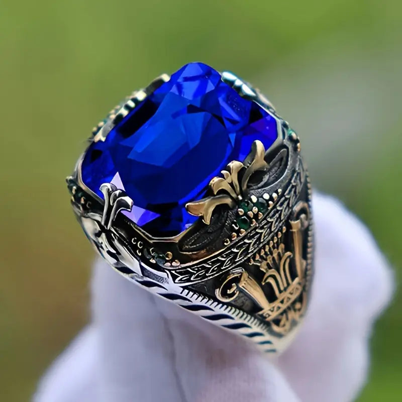 Bague homme vintage en argent avec pierre précieuse jaune – Bijou massif et élégant