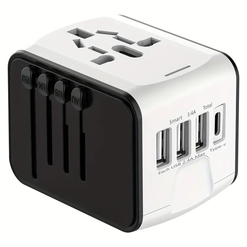 Adaptateur de Voyage Universel avec USB & USB-C – Chargeur Multi-Prises International pour 150+ Pays