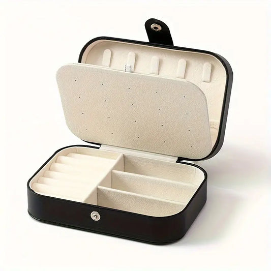 Boîte à bijoux de voyage en cuir noir – Rangement compact pour bagues, colliers et boucles d’oreilles