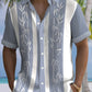Chemise à Imprimé Bambou et Contraste de Couleurs avec Boutons, coloris Bleu