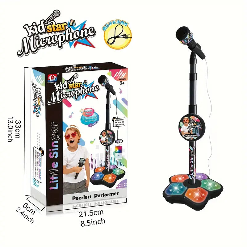 Micro Karaoké Enfant avec Pied Réglable et Lumières – Jouet Musical Éducatif pour Petits Chanteurs