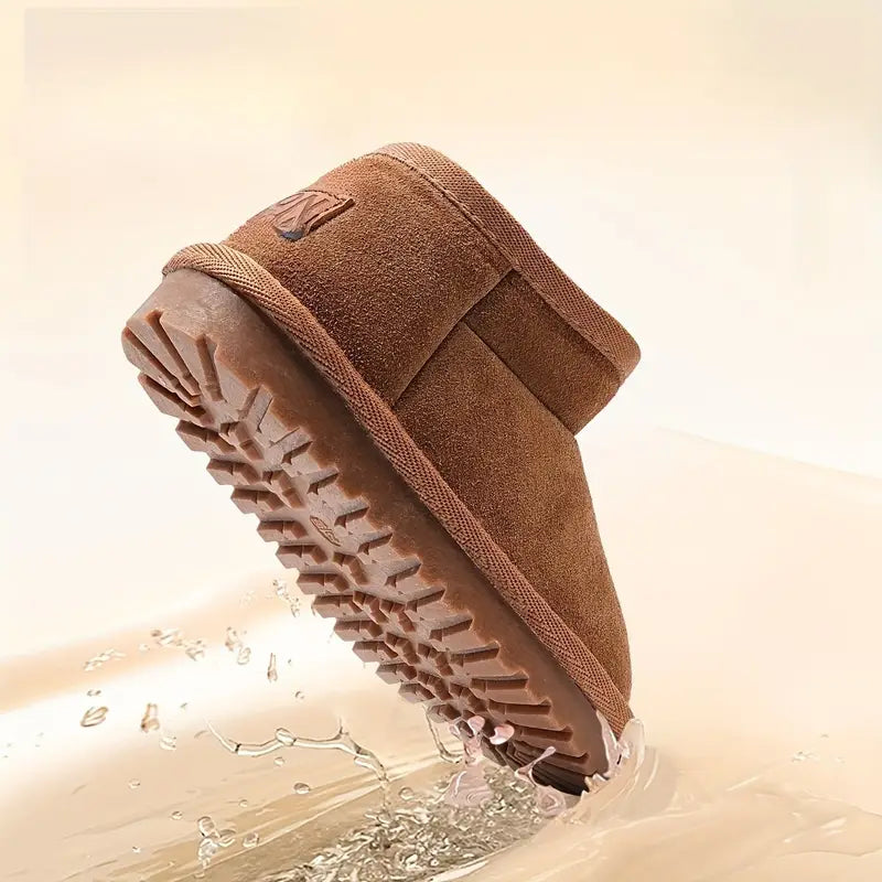 Bottes garçon hiver en daim marron – Chaussures chaudes imperméables avec semelle antidérapante