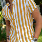 Chemise A Manches Courtes A Rayures Et Col Mandarin, coloris Jaune