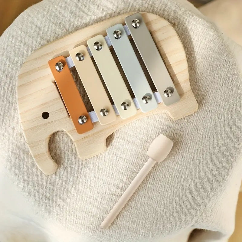 Xylophone Éléphant en Bois pour Enfants – Jouet Musical Éducatif aux Couleurs Douces Montessori