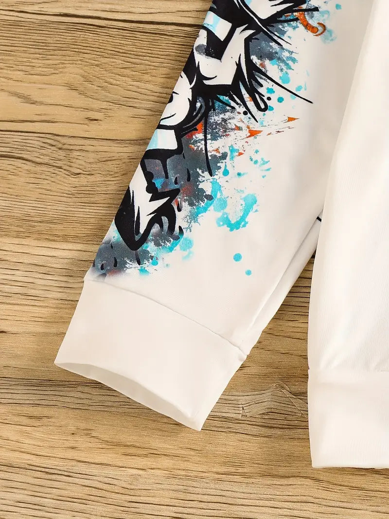 Ensemble Garçon Streetwear – Sweat Blanc et Pantalon Graffiti Coloré