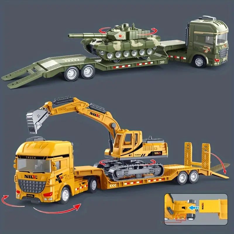 Camion Porteur avec Engins de Chantier et Tank – Accessoire Miniature Original pour Montre